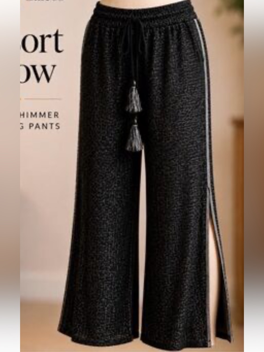NWT Turk’s & Caico’s Black Shimmer Wide-Leg Split Pants